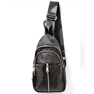 Urban Expressions Wagner Nylon Sling Backpack in Black & Gold. BNWT.